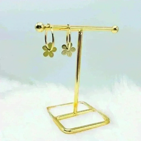 Japanese/ Korean Flower Stainless Steel Hoop Earrings - Picture 4 of 4